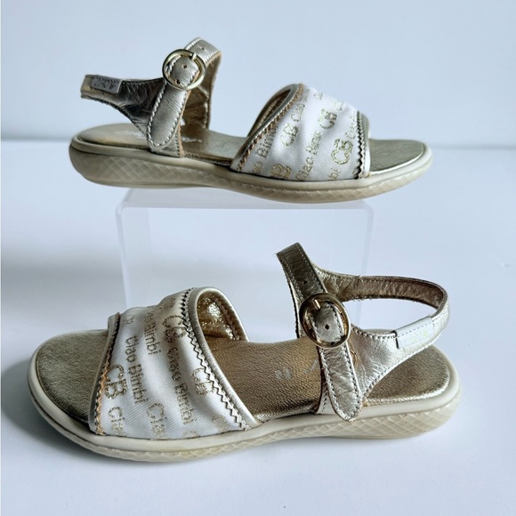 Ciao Bimbi Girls Glamour Gold Leather Sandals Sz 29 Made Italy Adjustable Strap - Picture 1 of 9